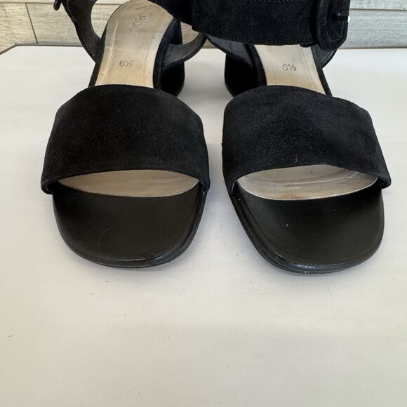 Gabor Black Nubuck Leather Low Heel Block Sandals Women UK 6.5 US 9 Wide Strap - Picture 8 of 15